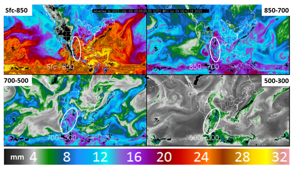 Atmospheric River of moisture at four layers of the atmosphere to help spawn the catastrophic Hill Country Texas flood
