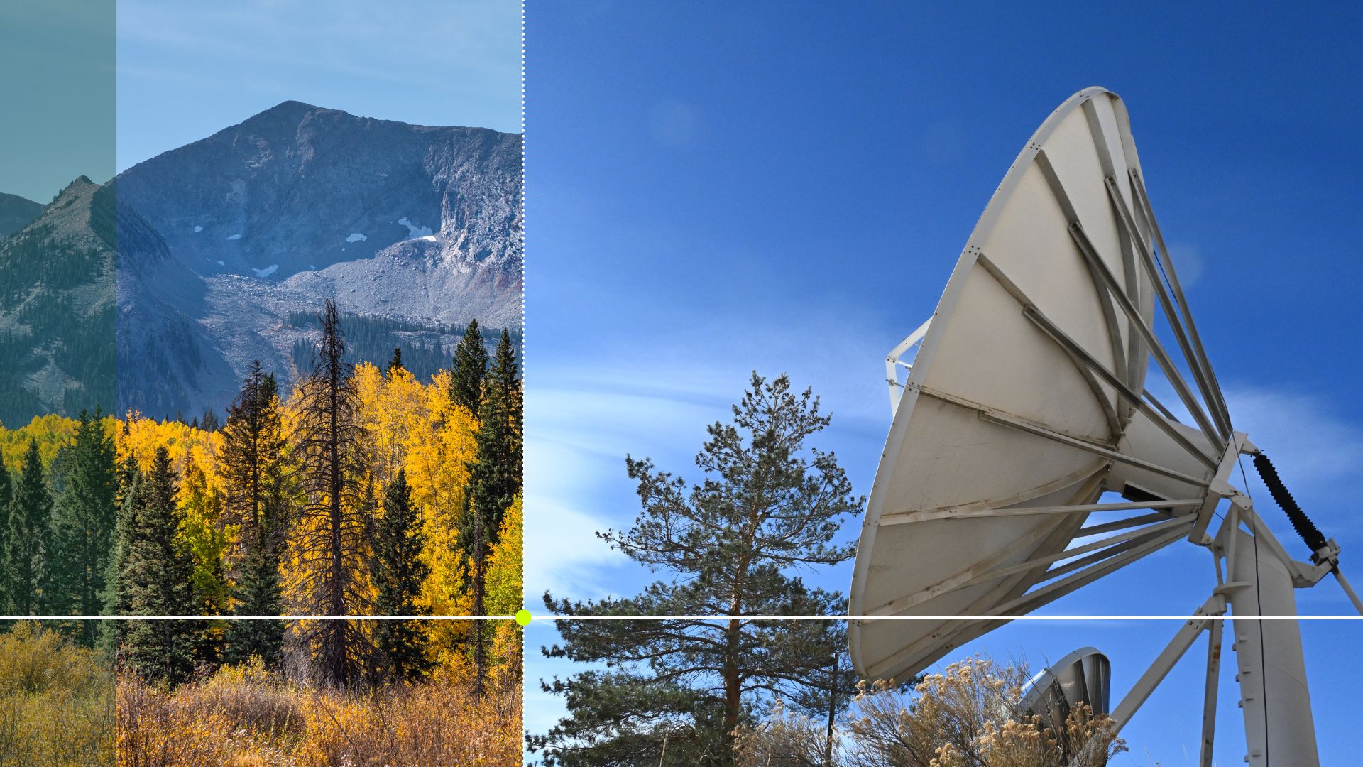 Images of Colorado forest and a CIRA satellite dishe