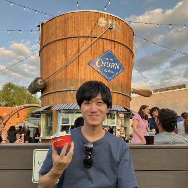 Taiga eating ice cream in Fort Collins